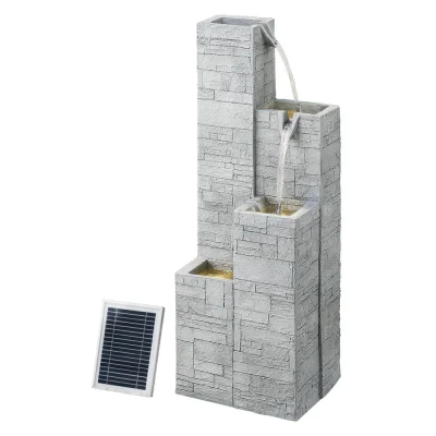 Gardeon Beige 4-Tier Solar Fountain - Indoor/Outdoor, Polyresin, LED, Energy-Efficient, Easy Install, 30x26x86CM