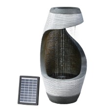 Gardeon 48CM Grey Solar-Powered Cascade Fountain Bird Bath – Elegant Polyresin Design, Indoor/Outdoor, Easy Install