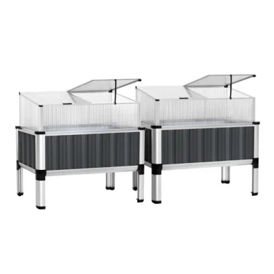 Green Fingers Raised Garden Bed x2 Set 80x49x74cm Galvanised Steel Planter Box with Aluminium Frame and Roof Green Fingers Raised Garden Bed x2 Set 80x49x74cm Galvanised Steel Planter Box with Aluminium Frame and Roof