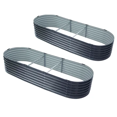 Green Fingers 2x Raised Garden Beds 240x80x42cm Oval Galvanised Steel Planter Boxes, Rustproof, Aluminium Grey Green Fingers 2x Raised Garden Beds 240x80x42cm Oval Galvanised Steel Planter Boxes, Rustproof, Aluminium Grey