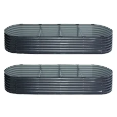 2x Green Fingers Galvanised Raised Garden Bed 320x80x42cm Oval Planter Box, Rustproof Steel, Aluminium Grey