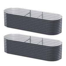 Green Fingers x2 Raised Garden Bed Kit Oval 240x80x56cm Galvanised Steel Rustproof Vegetable Planter Outdoor