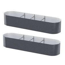 2x Green Fingers 320x80x56cm Oval Raised Garden Beds, Galvanised Steel Planter Boxes, Rustproof, Aluminium Grey