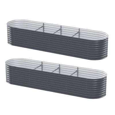2x Green Fingers 320x80x56cm Oval Raised Garden Beds, Galvanised Steel Planter Boxes, Rustproof, Aluminium Grey