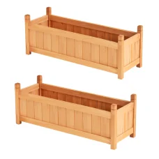 2x Green Fingers Raised Garden Bed 90x30x33cm Fir Wood Planter Box, Elevated Container for Flowers & Veggies