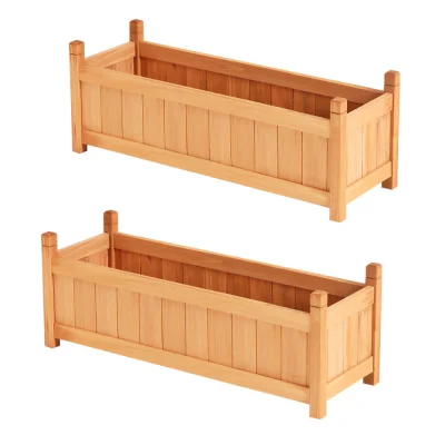 2x Green Fingers Raised Garden Bed 90x30x33cm Fir Wood Planter Box, Elevated Container for Flowers & Veggies