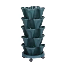 Greenfingers 5 Tier Stackable Garden Bed - Plastic Planters with Auto Drainage & Casters for Indoor/Outdoor Use