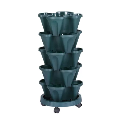 Greenfingers 5 Tier Stackable Garden Bed - Plastic Planters with Auto Drainage & Casters for Indoor/Outdoor Use