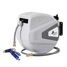 Green Fingers 30M Retractable Water Hose Reel with Auto Rewind, Wall Mount, PVC Hose, Spray Gun & UV Resistant Case