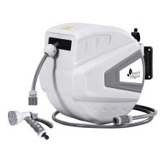 Green Fingers 30M Retractable Water Hose Reel, Auto Rewind, Wall Mount, 9-Mode Spray Gun, UV-Resistant PVC