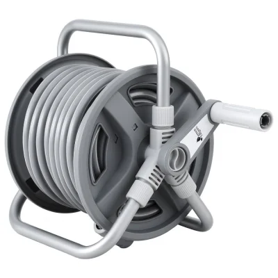 Green Fingers 20m Retractable Garden Hose Reel - Heavy Duty 1/2" Hose, Auto Rewind, Durable PP/PVC, 8 Bar Pressure