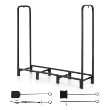Gardeon 120cm Firewood Rack Black - Heavy-Duty Steel, 3 Sizes, Ventilated Design, 200kg Capacity, Includes 4 Tools
