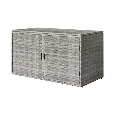 Gardeon Wicker Outdoor Storage Cabinet - UV-Resistant, 88 Gal Capacity, Steel Frame, 2-in-1 Design, 110.5x60x63