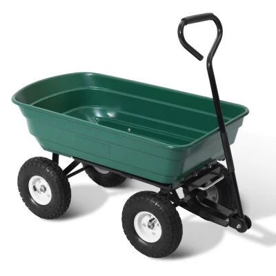 Gardeon Garden Cart Dump - 270kg Capacity, 75L, Rust Resistant, 85° Tip, Pneumatic Tyres, Green - Ideal for Heavy Loads
