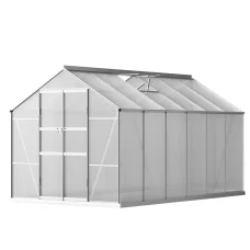 Greenfingers 3x2.5x2.26M Aluminium Greenhouse with Double Doors, UV-Resistant Panels, Ventilation, and Gutter System
