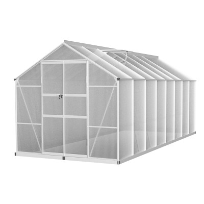 Greenfingers 4.7x2.5x2.26M Aluminium Greenhouse with Double Doors, UV-Resistant Panels, and Gutter System for Gardens