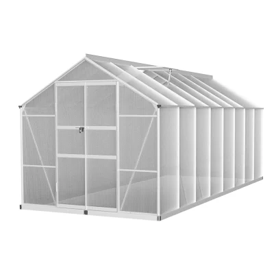 Greenfingers 4.7x2.5x2.26M Aluminium Greenhouse with Double Doors, UV-Resistant Panels, and Gutter System for Gardens