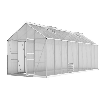 Greenfingers 6x2M Aluminium Greenhouse: Twin-Wall Polycarbonate, Double Doors, UV-Resistant, 39.43m³ Capacity