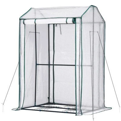 Green Fingers Mini Greenhouse 1.0x0.8x1.5M PE Cover, Steel Frame, Roll-Up Zipper Door, Weatherproof Plant Shelter