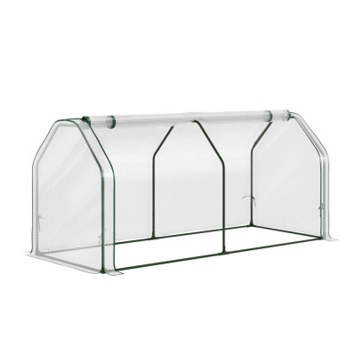 Green Fingers Mini Greenhouse 1.2x0.5x0.6m PE Cover, Zippered Roll-Up Door, Weather-Proof, Tear-Resistant,
