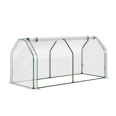 Green Fingers Mini Greenhouse 1.2x0.5x0.6m PE Cover, Zippered Roll-Up Door, Weather-Proof, Tear-Resistant,