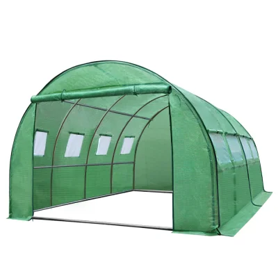 Greenfingers 4x3x2M Walk-In Tunnel Greenhouse with Durable PE Cover, Steel Frame, 8 Ventilated Windows, Easy Setup