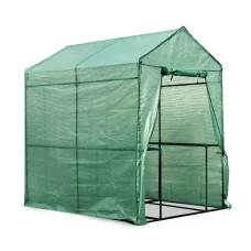 Green Fingers Walk-In Greenhouse 1.9x1.2M - Durable PVC, 4 Shelves, Roll-Up Door, Weather-Proof, Galvanised Steel Frame