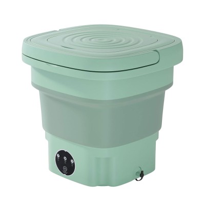 Devanti Portable Washing Machine, PP Plastic, 8L Capacity, Green, Foldable, Germicidal Blue Light, Travel-Friendly