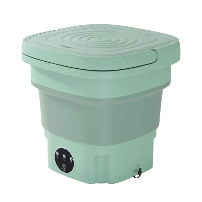Devanti Portable Washing Machine, PP Plastic, 8L Capacity, Green, Foldable, Germicidal Blue Light, Travel-Friendly