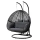 Gardeon 2-Seater Outdoor Hanging Egg Chair, Handcrafted Rattan Pod with Steel Frame, Soft Cushion, Grey, 117x117x200cm