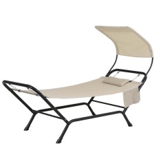 Gardeon Beige Hammock Bed with Stand – Durable Steel Frame, Weather-Resistant, Detachable Pillow, 230x90x158cm