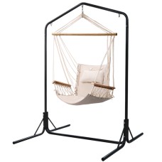 Gardeon Outdoor Hammock Chair with Stand, Polyester Cotton Blend, Cream, 160x140x205cm, Indoor/Outdoor Swing Seat Gardeon Outdoor Hammock Chair with Stand, Polyester Cotton Blend, Cream, 160x140x205cm, Indoor/Outdoor Swing Seat