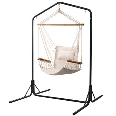 Gardeon Outdoor Hammock Chair with Stand, Polyester Cotton Blend, Cream, 160x140x205cm, Indoor/Outdoor Swing Seat