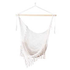 Gardeon Cream Hammock Chair Swing: Cotton Blend, Timber Rail, 240x100cm, Indoors/Outdoors, No Assembly, 120kg Capacity