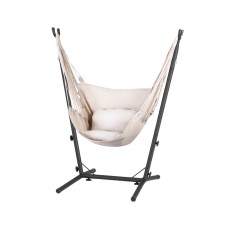 Gardeon Hammock Chair with Stand, Polyester-Cotton, Cream, 100x45x145cm, Outdoor/Indoor Relaxation Retreat