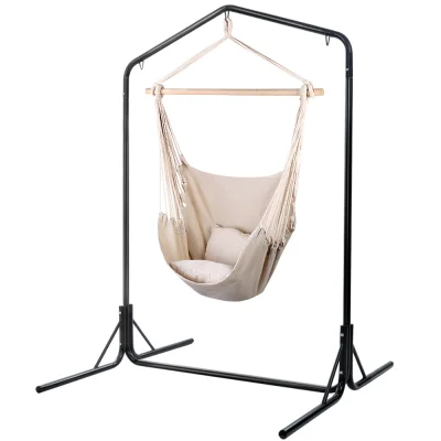 Gardeon Outdoor Hammock Chair with Stand, Polyester Cotton Blend, Cream, 100x45x145cm, Durable & Weather-Resistant