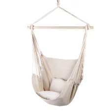 Gardeon Cream Hammock Chair - Outdoor/Indoor Hanging Seat with Timber Rail, 2 Cushions, 180kg Capacity, 100x45x145cm