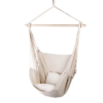 Gardeon Cream Hammock Chair - Outdoor/Indoor Hanging Seat with Timber Rail, 2 Cushions, 180kg Capacity, 100x45x145cm