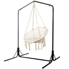 Gardeon Outdoor Hammock Chair with Stand, Cream Cotton Swing, 360° Rotation, Durable Powder-Coated Steel Frame, 124cm