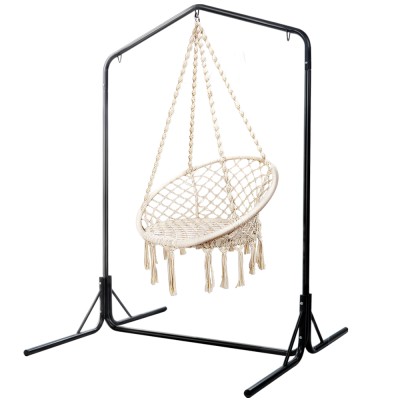 Gardeon Outdoor Hammock Chair with Stand, Cream Cotton Swing, 360° Rotation, Durable Powder-Coated Steel Frame, 124cm