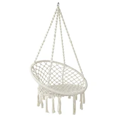 Gardeon Cream Hammock Chair - Outdoor/Indoor Macrame Swing, Hand-Made Tassels, Cotton-Polyester, 120kg Capacity