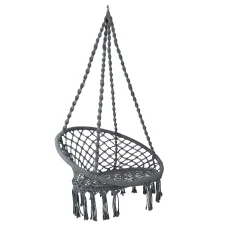 Gardeon Hammock Chair: Indoor/Outdoor Hanging Macrame, Grey, Cotton-Polyester Blend, 120kg Capacity, Hand-Made Tassels