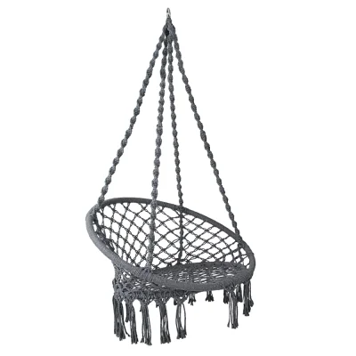 Gardeon Hammock Chair: Indoor/Outdoor Hanging Macrame, Grey, Cotton-Polyester Blend, 120kg Capacity, Hand-Made Tassels