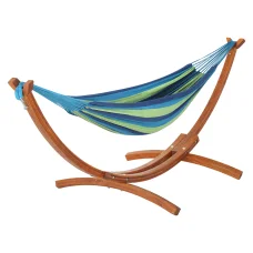 Gardeon Outdoor Timber Hammock with Wooden Stand, 2-Person, UV Resistant, 330cm Sky Blue Fabric, 200kg Capacity