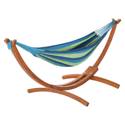 Gardeon Outdoor Timber Hammock with Wooden Stand, 2-Person, UV Resistant, 330cm Sky Blue Fabric, 200kg Capacity
