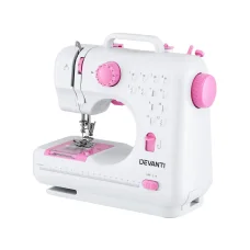 Devanti 12-Stitch Mini Sewing Machine for Beginners - Portable, LED-Lit, Compact Design with Foot Pedal & Accessories