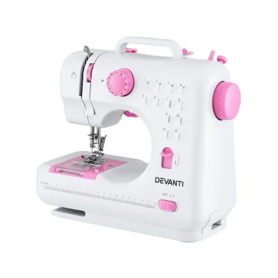 Devanti 12-Stitch Mini Sewing Machine for Beginners - Portable, LED-Lit, Compact Design with Foot Pedal & Accessories