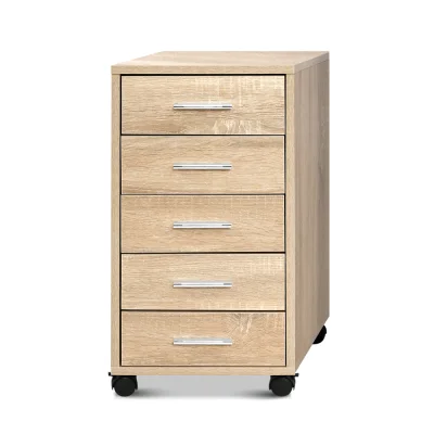 Artiss 5-Drawer Filing Cabinet with Wheels, Anti-Rust Runners, Melamine Finish, 33x38x63cm - Office and Study Storage