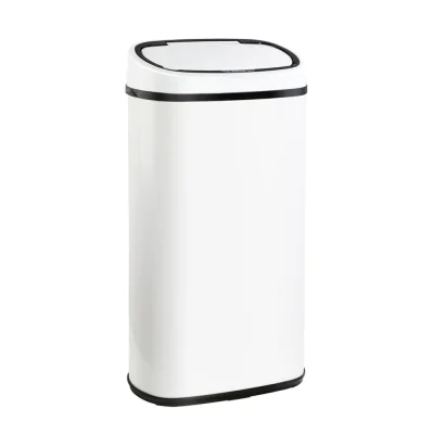 Devanti 58L Motion Sensor Bin - White Steel, Fingerprint-Resistant, Hands-Free, Soft Close, Noise & Odour-Free