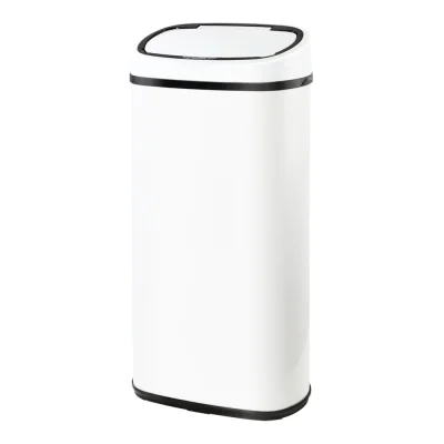Devanti 68L Motion Sensor Bin - White Steel, Hands-Free, Soft Close, Odour-Free, Fingerprint-Resistant, 28x37.5x77cm